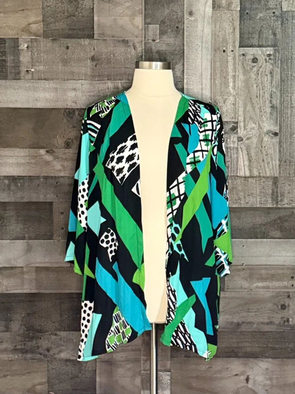 NWT! Bob Mackie blue green geometric wrap 2XLarge stripes stripes polka dot